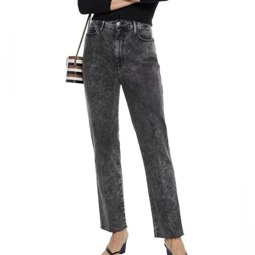 Frame Le Sylvia Slender Straight Jeans in acid wash black